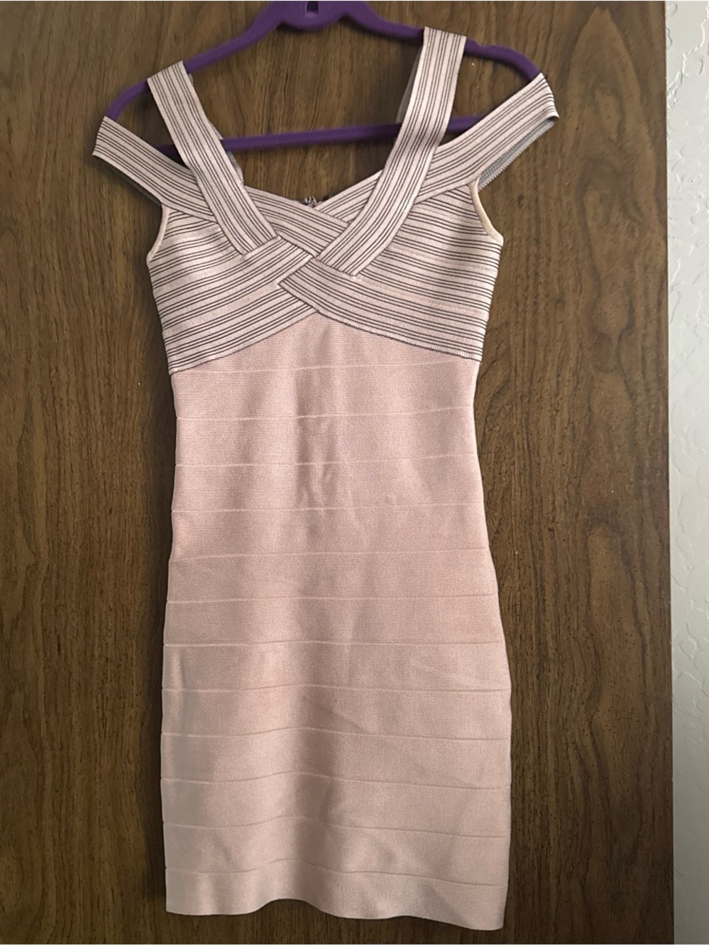 bebe Blush Pink Crisscross Off-Shoulder Bandage Mini Dress